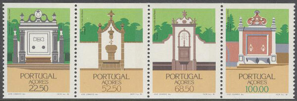 Azorerna - M  377-380 C Hälsobrunnar - Arkitektur, 4-strip kpl **