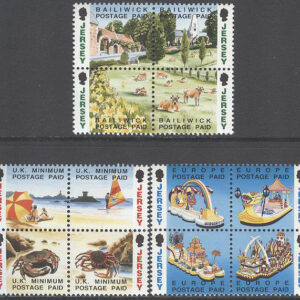 Jersey – M  595-606 Motiv från Jersey, 3 st 4-Block 12 kpl **