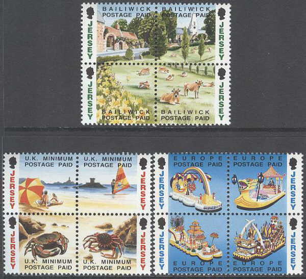 Jersey - M  595-606 Motiv från Jersey, 3 st 4-Block 12 kpl **