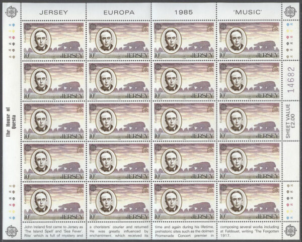 Jersey - M  347-349 Europa CEPT 1985, Europeiska musikåret, 3 st Miniark kpl **