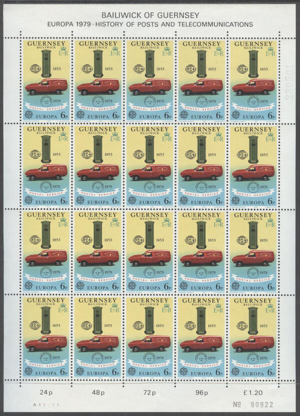 Guernsey - M  189-190 Europa CEPT 1979 Posthistoria, bil, telefon, 2 Miniark kpl **