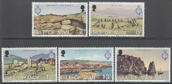 Isle of Man - M  159-163 Kung Geografiska sällskapet 150 år - Landskap, 5 kpl **