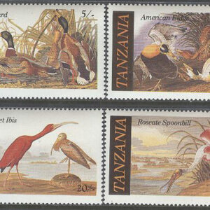 Tanzania – M  315-318 Fåglar b.l.a gräsand – JJ Audubon 200 år, 4 kpl **
