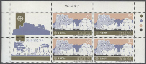 Malta - M  680-681 + Zf Europa CEPT 1983 Storverk, 2 st 4-Block kpl + Zf **