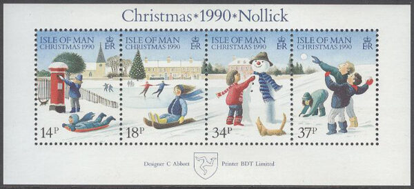 Isle of Man - M BL  14 Jul 1990 - Barnlekar i snö, block **