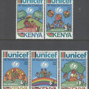 Kenya – M  383-387 FN – UNICEF 40 år – Lekand Barn, serie 5 kpl **