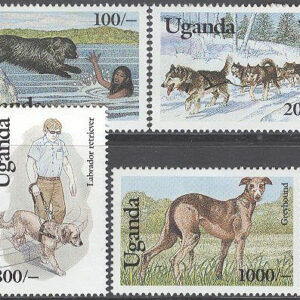 Uganda – M 1212-1219 Hundar bla Sibirian Husky, serie 8 kpl **