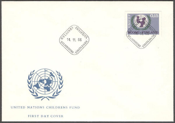 Finland - FDC 1966-11-14 - UNICEF 20 år, 1 kpl Vinjett 4