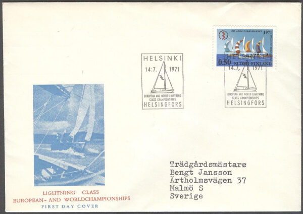 Finland - FDC 1971-07-14 - Segling, 1 kpl Vinjett 5 Adressat