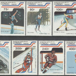 Kongo Brazzaville – M 1162-1168 OS i Albertville 1992 bla Skidor, serie 7 kpl **