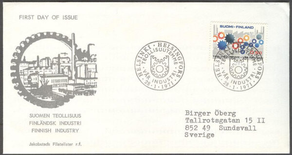 Finland - FDC 1971-01-28 - Finlands industri, 1 kpl Vinjett 3 Adressat