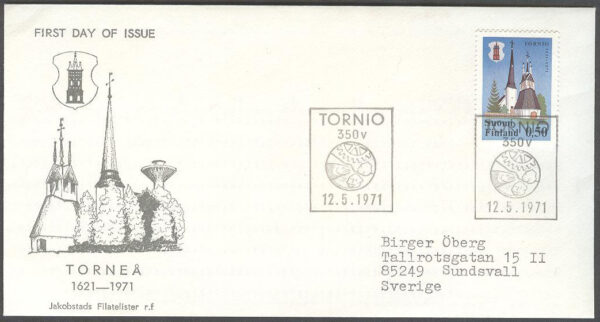 Finland - FDC 1971-05-12 - Torneå 350 år - 1 kpl Vinjett 3 Adressat