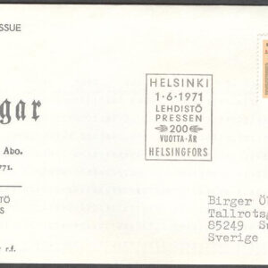 Finland – FDC 1971-06-01 – Finlands press, 1 kpl Vinjett 3 Adressat