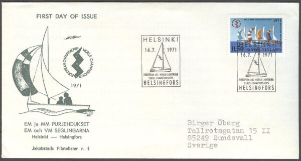 Finland - FDC 1971-07-14 - Segling, 1 kpl Vinjett 3 Adressat