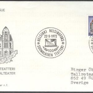 Finland – FDC 1972-05-22 – Nationalteater 100 år, 1 kpl Vinjett 3 Adressat