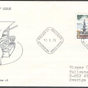 Finland – FDC 1973-01-17 – Salutorget i Helsingfors, 1 kpl Vinjett 2 Adressat