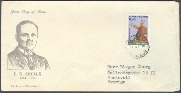 Finland - Brev 1967-04-29 - Nystad 350 år, märke kpl Vinjett Adressat