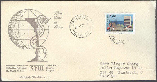 Finland - Brev 1969-03-10 - Kemi 100 år, märke kpl Vinjett Adressat