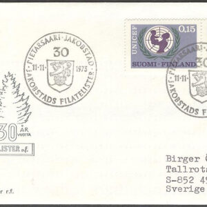 Finland – Brev 1973-11-11 – UNICEF 20 år, par kpl Vinjett Adressat