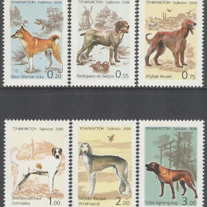 Tadzjikistan – M  447-452 A Hundar bla Perdiguero de Burgos, serie 6 kpl **