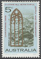 Australien – M  409 Jul 1968 Gotiskt fönster framför Betlehem, 1 kpl **