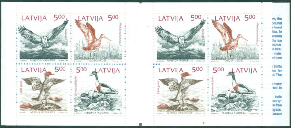 Lettland - M  340-343 Fåglar - Naturskydd Mare Balticum, 8 märken i häfte **