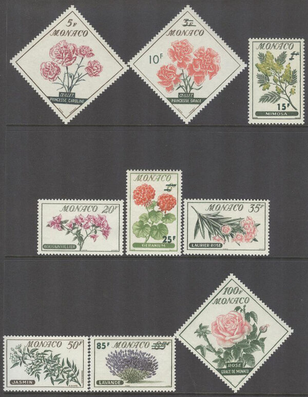 Monaco - M  609-617 Blommor bla Nejlika Fürstin Gracia, serie 9 kpl **