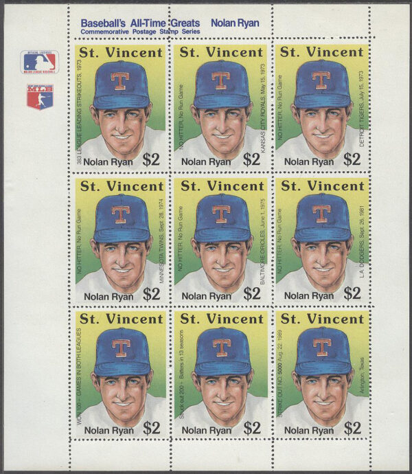 St. Vincent - M 1477 Sport - Baseball - Nolan Ryan, Miniark kpl **