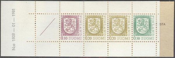 Finland - Häfte HA 13 I N:o 1808 Lejontyp 4 frimärken **