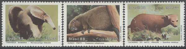 Brasilien - M 2259-2261 Skyddade Djur bla Skogshund, 3 kpl **
