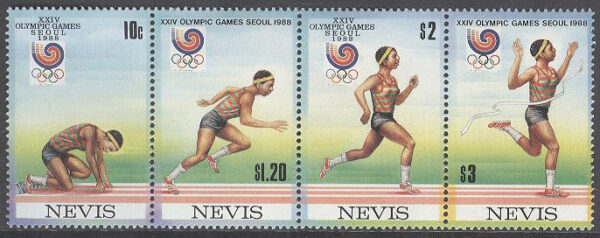 Nevis - M  492-495 OS i Seoul 1988 Sprintlöpning, 4-strip kpl **