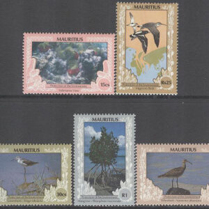 Mauritius – M  714-718 I Fåglar bla Gluttsnäppa – Miljöskydd, serie 5 kpl **