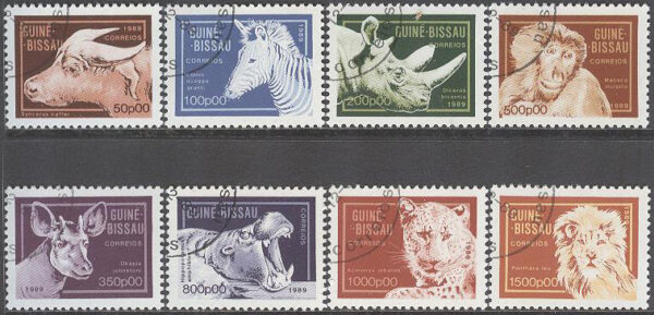 Guinea-Bissau - M 1096-1103 Djur bla Flodhäst & Lejon, serie 8 kpl