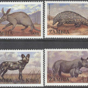 Zambia – M  460-463 Djur bla Myrkott & Noshörning, 4 kpl **