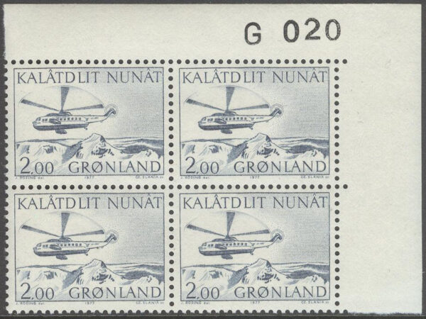 Grönland - F  100 x 4 Flyg - Helikopter, Hörn 4-Block **