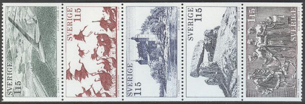 Sverige - F 1045-1049 Västergötland, 5-strip kpl **