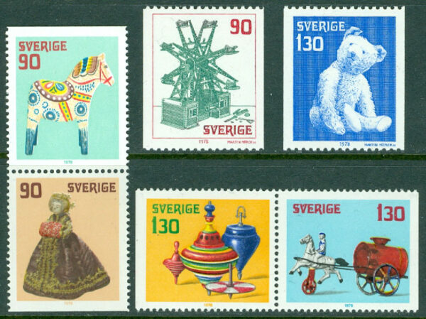 Sverige - F 1062-1067 Gamla leksaker, 6 kpl **