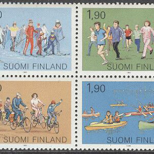 Finland – F 1075-1078 Massidrott bla Skidor & Cykel, 4-Block kpl **