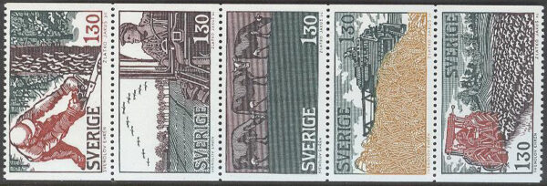 Sverige - F 1077-1081 Lantbruk, 5-strip kpl **