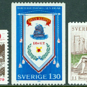 Sverige – F 1088-1091 Sundsvallsstrejken, Sv. Nykterhetsrörelsen 100 år, JJ Berzelius, J O Wallin, 4 kpl **