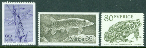 Sverige - F 1092-1094 Trollslända, gädda, grönfläckig padda, 3 kpl **