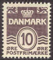Danmark – F  112 Våglinjetyp utan hjärtan 10 öre violett **
