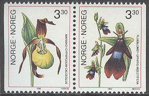Norge – F 1133-1134SX Orkidéer II, Guckusko och Flugblomster, par kpl **