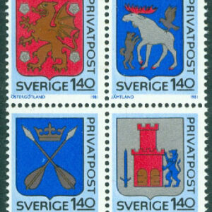 Sverige – F 1162-1165 Rabattmärken III. Svenska landskapsaapen, 4 kpl **