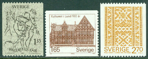 Sverige - F 1210-1212 Elin Wägner - Kulturen i Lund, 3 kpl **