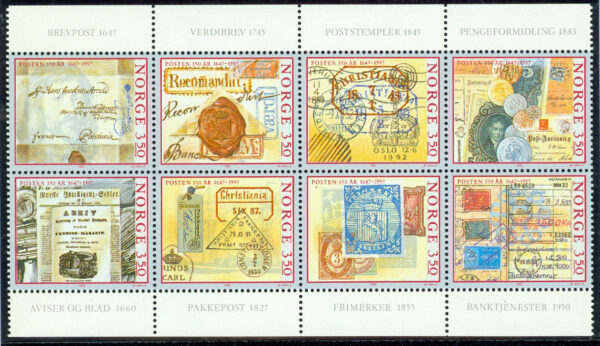 Norge - F 1233-1240 Postverket 350 år. Norwex 97 I. Block kpl **