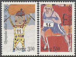 Norge – F 1250-1251 Olympiska Spelen 100 år – Skidor & Löpning, 2 kpl **