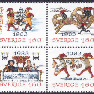 Sverige – F 1275-1278 Julpost – gamla julkort, 4-block kpl **