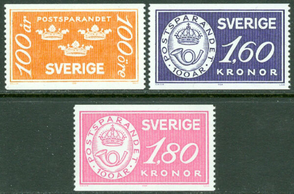 Sverige - F 1284-1286 Postsparandet 100 år, 3 kpl **