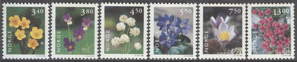 Norge - F 1313-1318 Bruksfrimärken. Norsk flora II Blommor, serie 6 kpl **